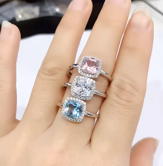 Custom 925 Sterling Silver Clear Cubic Zirconia Jewelry Women Engagement Silver Wedding Rings