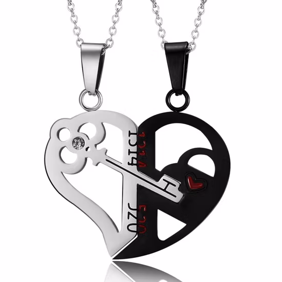 Titanium Steel Heart Shaped Puzzle Couple Necklaces Alloy Necklace