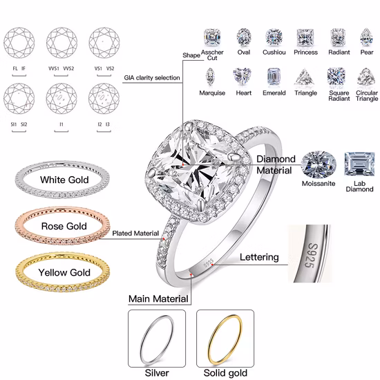 S925 Silver Fine Jewelry Ring Women Diamond Wedding