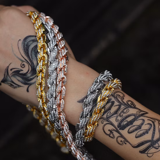 Western Alloy Jewelry Twist Rope Chain 3 Colors Cuba Bracelets