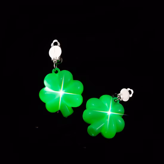 St. Patrick′ S Day Light up LED Shamrock Earrings Plastic Irish Clover Earrings